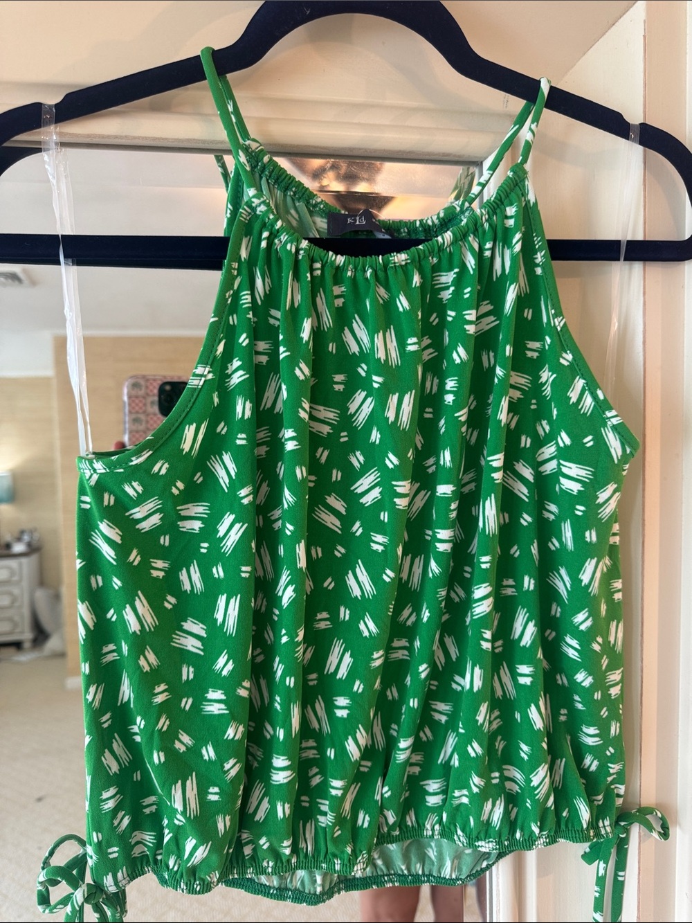 Green Abstract Print Drawstring Halter Camisole - Brand: